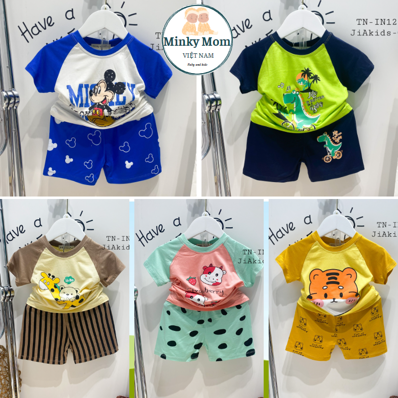 Bộ Cộc Tay Minky Mom Vải Thun lạnh In Hình Động Vật Cho Bé Trai Bé Gái 08 tuổi Mặc Thường Ngày Đi Học Đi Chơi Mã TNIN126