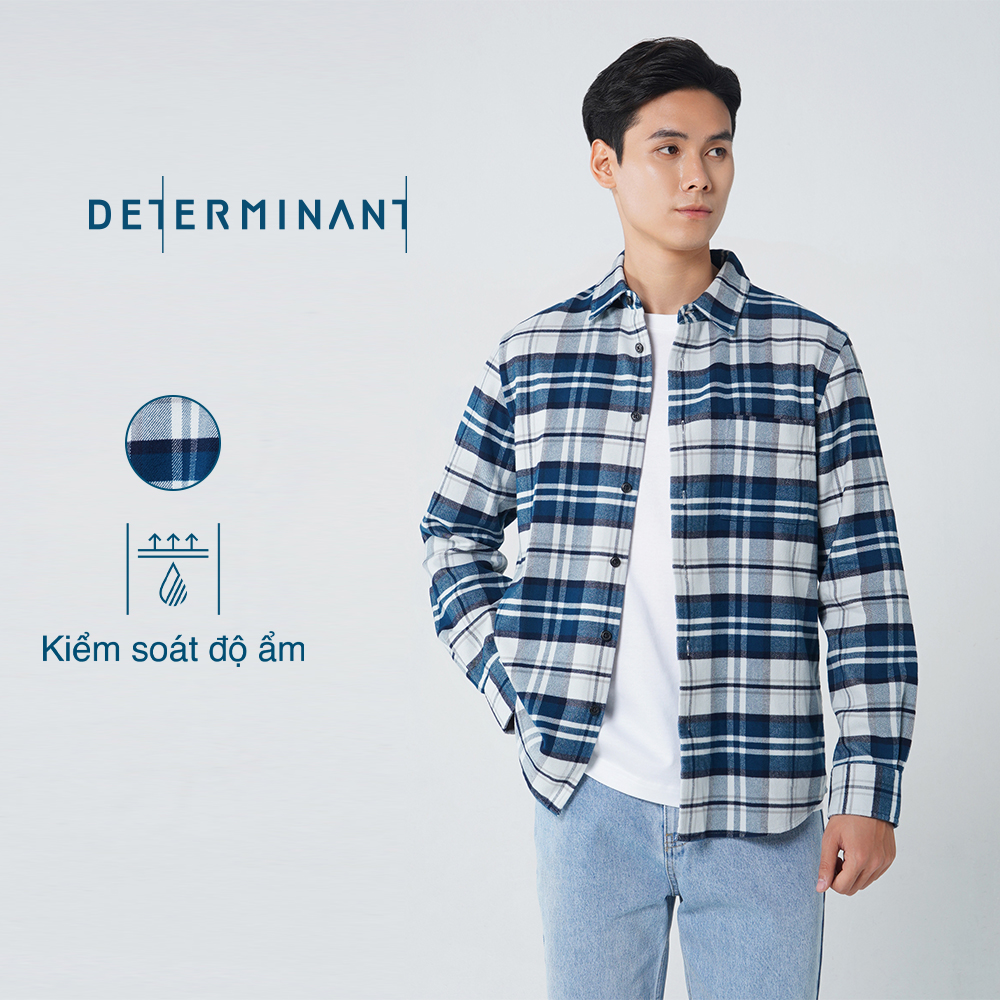 Áo sơ mi nam flannel DETERMINANT tay dài - bền màu - 100% cotton - màu sọc kẻ Caro Xanh dương - CS05