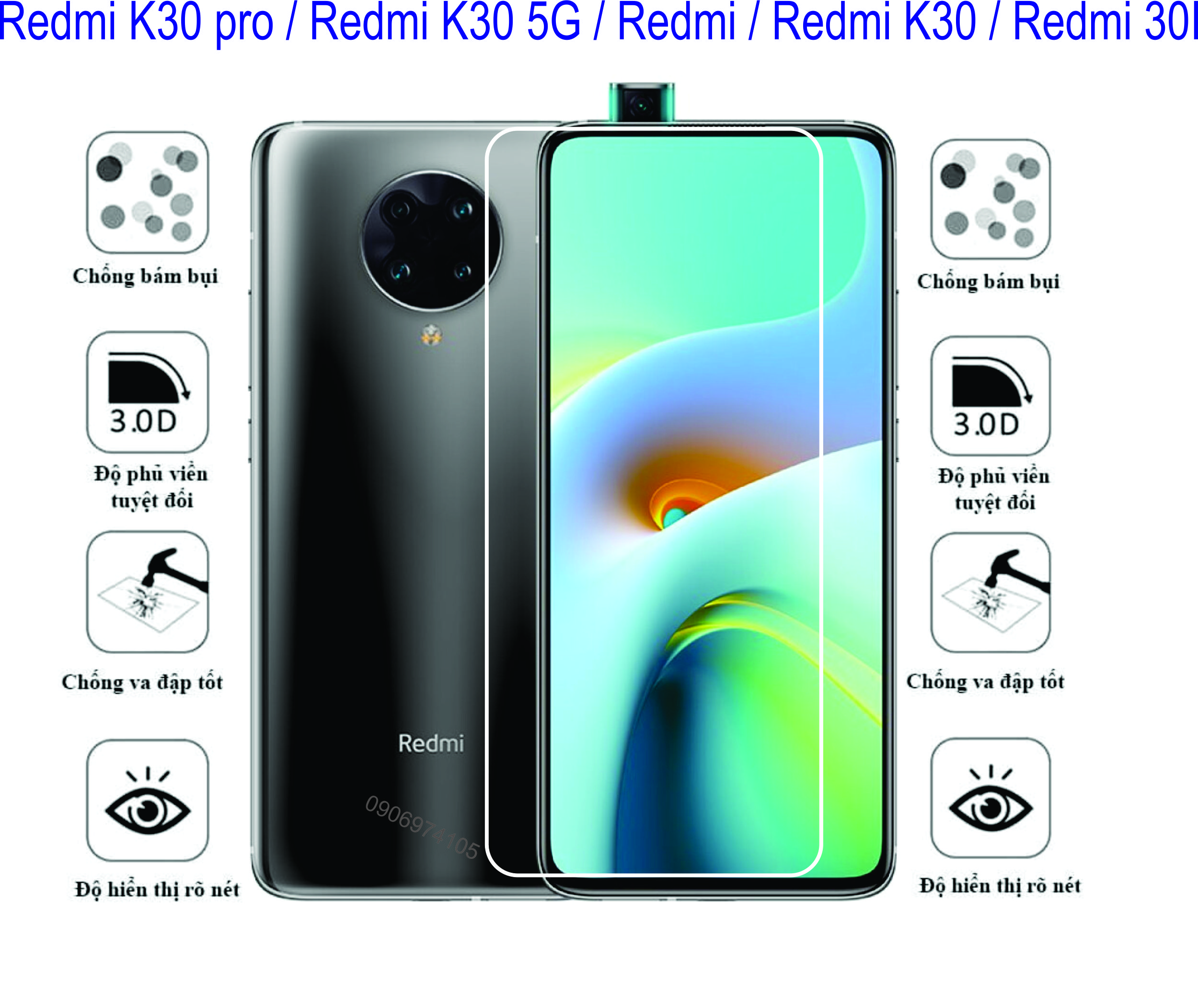 Cường lực dẻo 9h+ k30 pro / redmi k30 5g / redmi k30 / redmi 3l bảo vệ màng hình toàn diện