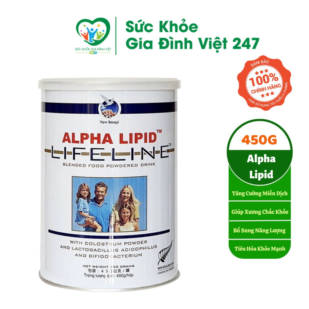 Sữa non Alpha Lipid Lifeline 450g tăng cường hệ miễn dịch, bổ sung canxi, vitamin, kháng thể tự nhiên