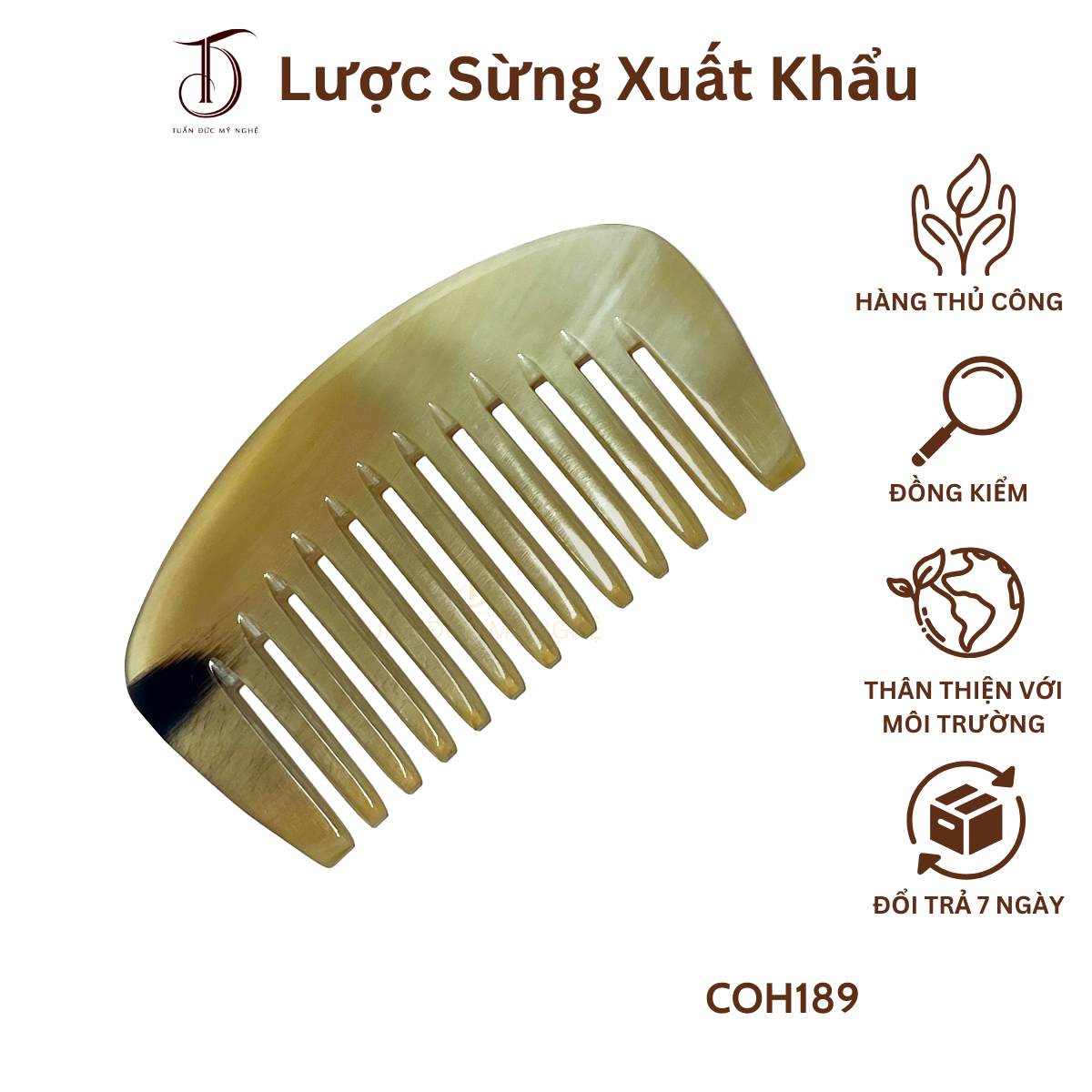 Lược sừng hahanco mã số coh189 múi bưởi mini răng thưa chải tóc mát xa đầu hiệu quả
