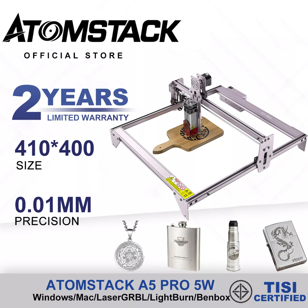 Máy khắc laser atomstack a5 pro 5w bạn có thể sử dụng máy khắc laser để khắc nhựa, gỗ, inox.