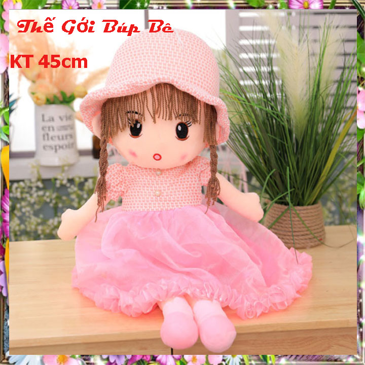 Búp bê nhồi bông cô gái mũ kẻ ca rô chọn size