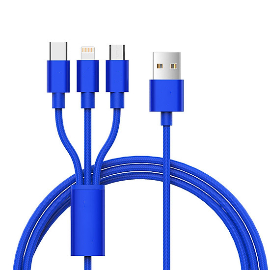 Cáp sạc nhanh đa năng 3 đầu Lightning Micro USB Type-C - dành cho tai nghe bluetooth sạc dự phòng máy tính bảng điện thoại iPhone ipad Samsung Xanh | Rapivado