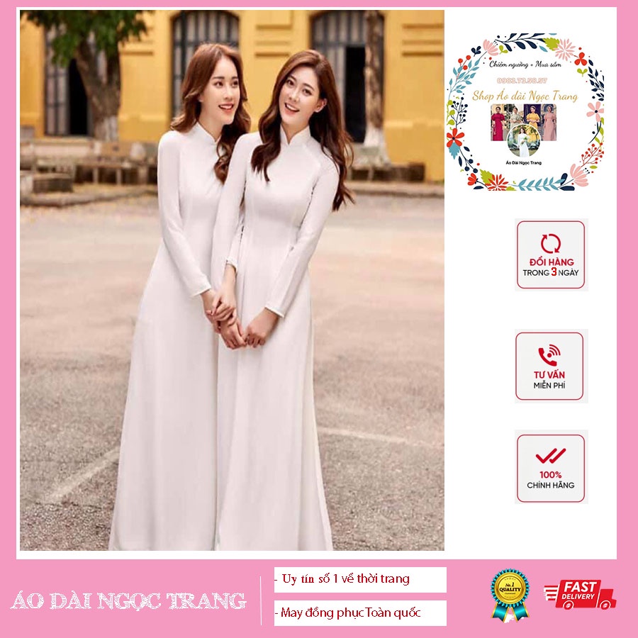 Áo dài Trắng học sinh lụa Thái xịn 2 tà truyền thống,dày dặn không lộ. co giãn , suôn mịn