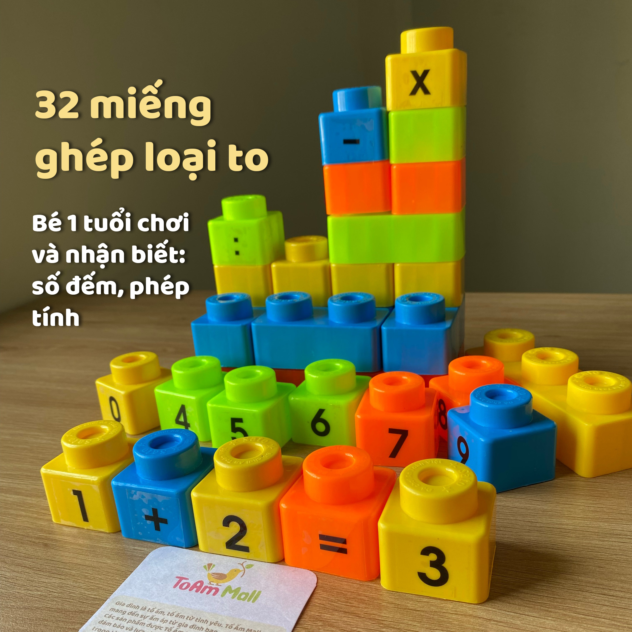 Đồ chơi xếp hình loại to 32 chi tiết cho bé 1 tuổi nhận biết chữ số - Nhựa an toàn Việt Nam
