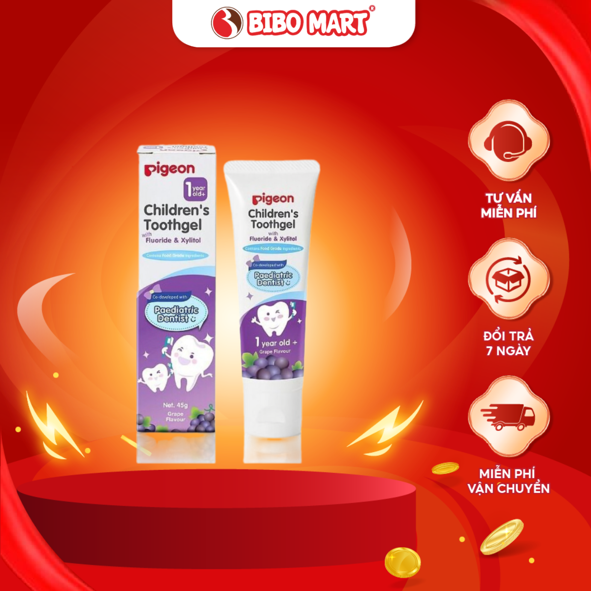 Kem Đánh Răng Trẻ Em Pigeon Hương Nho Ngọt Dịu Ngừa Sâu Răng Hiệu Quả An Toàn Cho Bé Trên 1 Tuổi 45g - Bibomart 