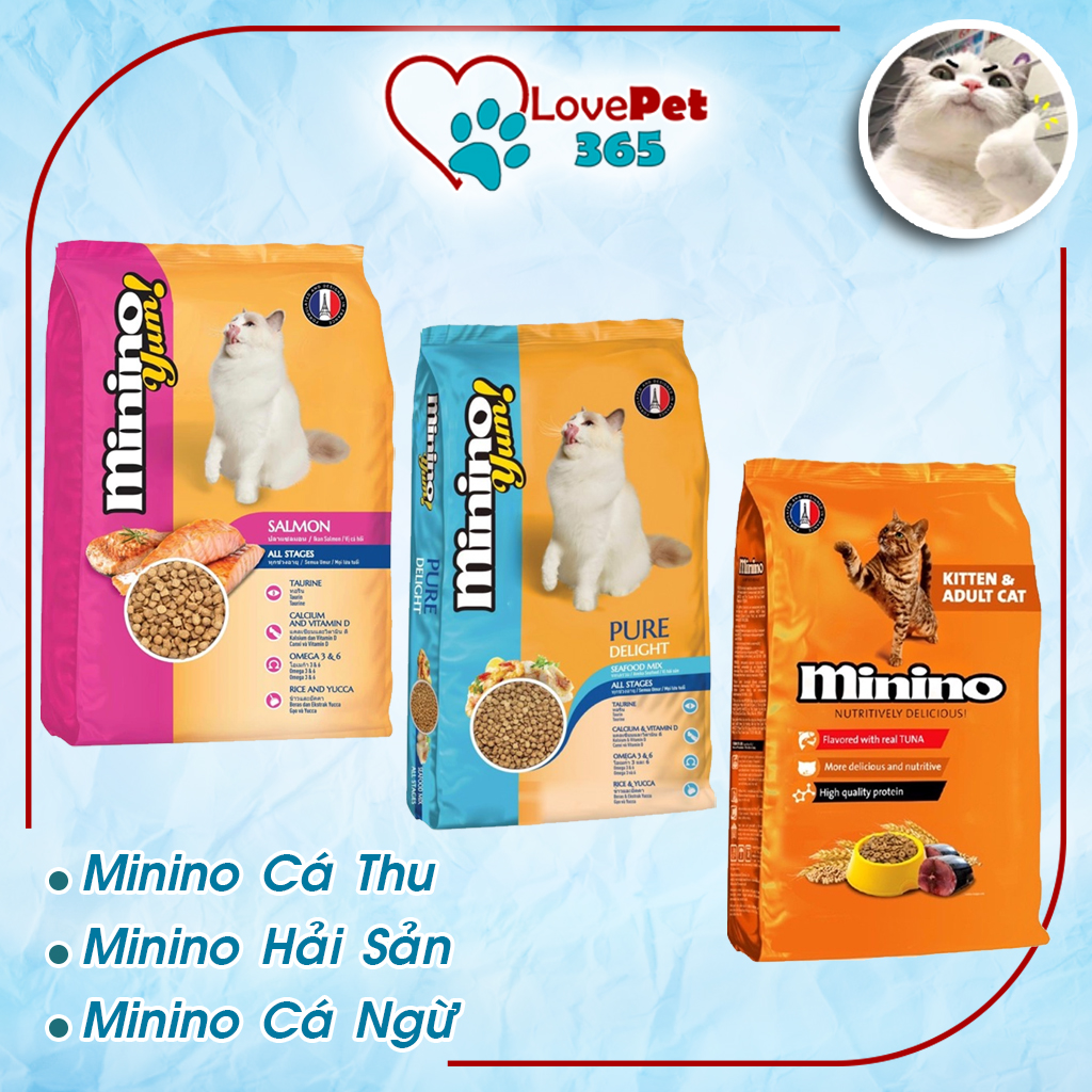[Hoàn Tiền 10%] Thức ăn cho mèo, hạt cho mèo Minino mọi lứa tuổi Gói 350g 480g - Love Pet 365