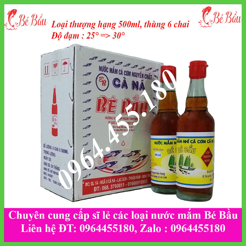 Giá sĩ, Nước mắm truyền thống Bé Bầu, Loại Thượng Hạng 500ml chai  tròn thủy tinh, thùng 6 chai
