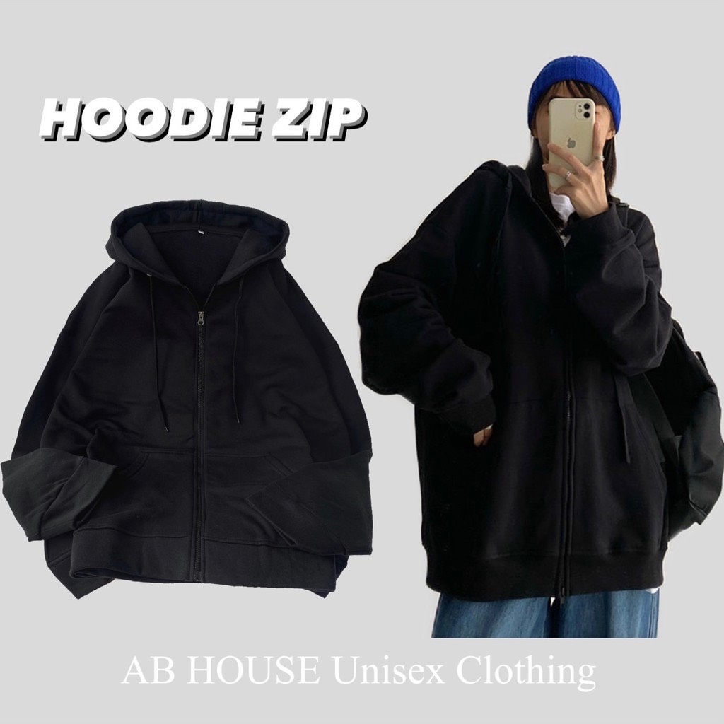 Áo khoác nỉ trơn hoodie zip unisex nam nữ