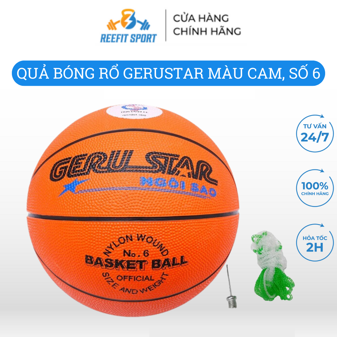 Quả bóng rổ gerustar số 6 và Tặng kim bơm bóng và lưới đựng bóng