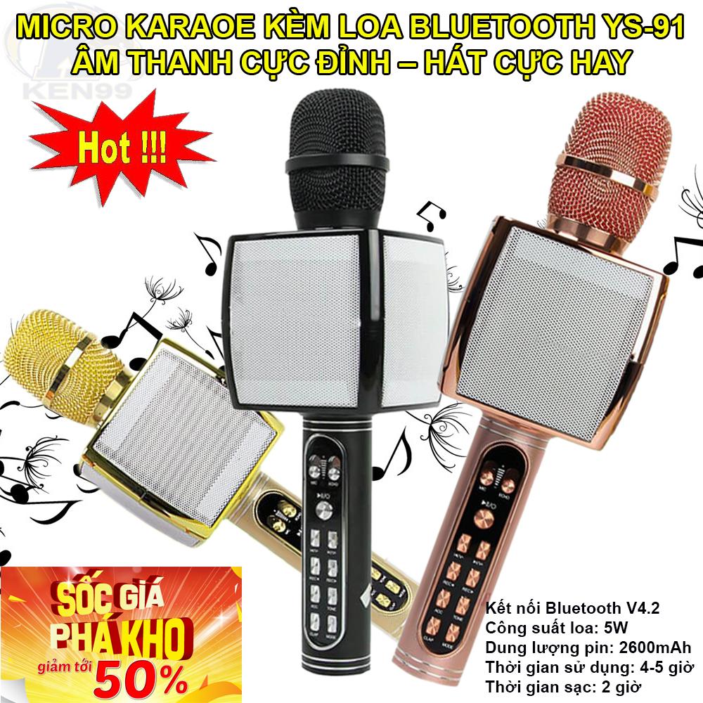 [HCM]Micro Hát Karaoke YS 91 - Mic Hát Karaoke Kiêm Loa Bluetooth Version 2
