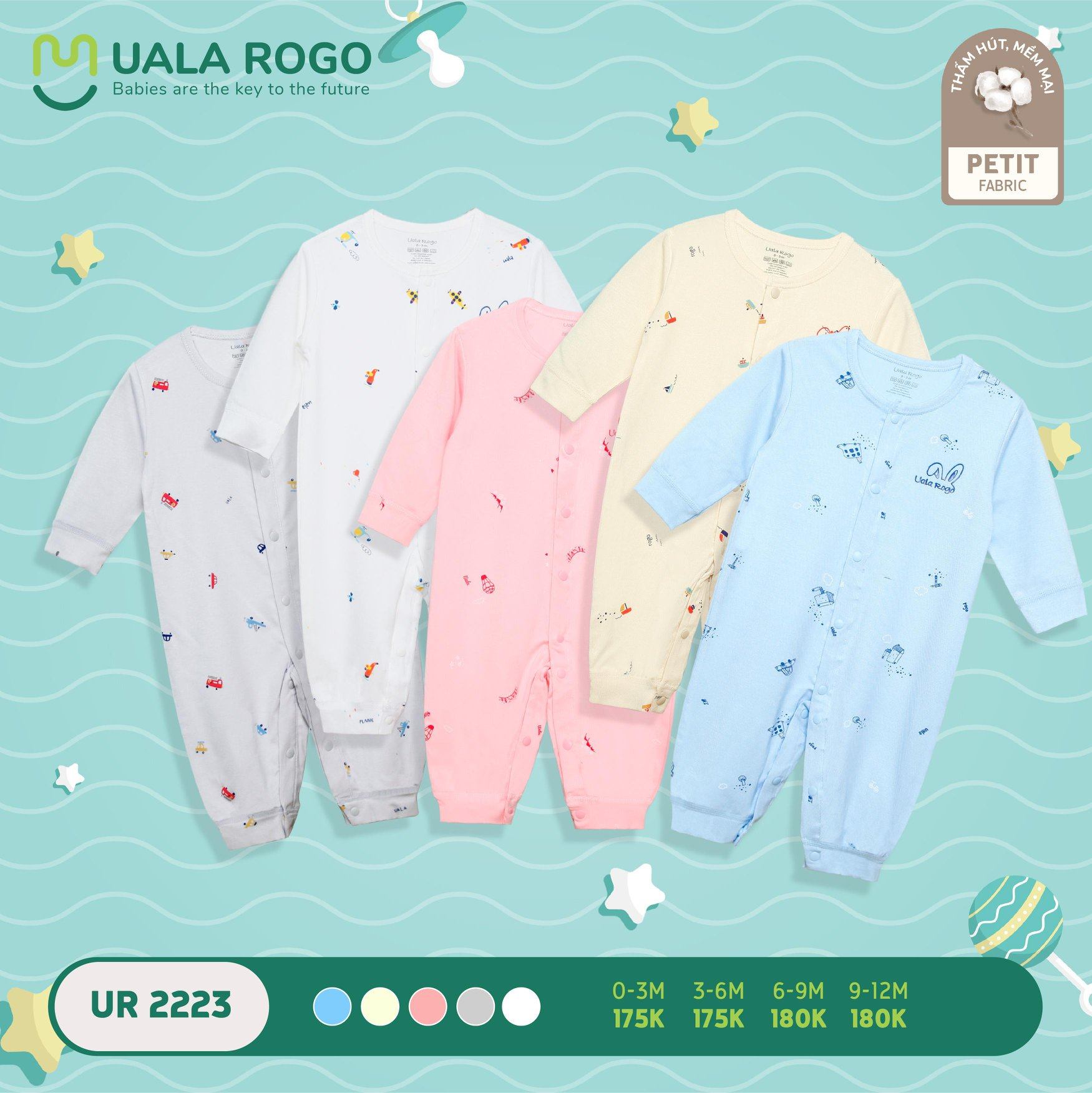 Body dài tay UalaRogo UR2223 vải petit mềm mịn cài trước tiện lợi