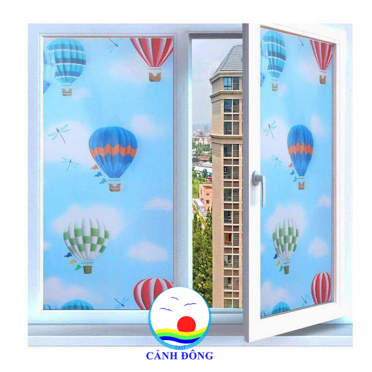 [HCM]Decal dán kính mờ hoa văn khinh khí cầu sắc màu nghệ thuật 200 cm x 90 cm
