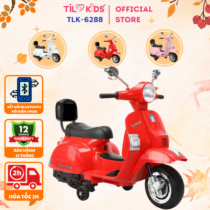 Xe máy điện trẻ em, xe máy điện vespa cho bé tilo kids tlk-6288 có đèn nhạc siêu dễ thương