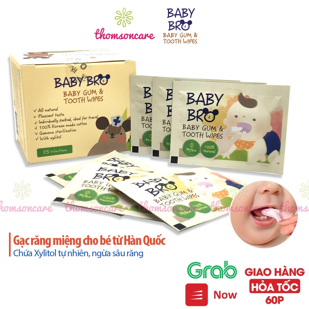 Gạc rơ lưỡi Baby Bro - Nhập khẩu Hàn Quốc - Baby Pro vệ sinh răng miệng cho bé - khăn lau răng Babybro