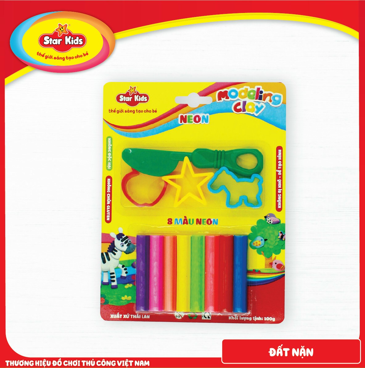 Đất nặn star kids k100/8c/4t gồm 8 màu 4 dụng cụ chất lượng an toàn cho bé