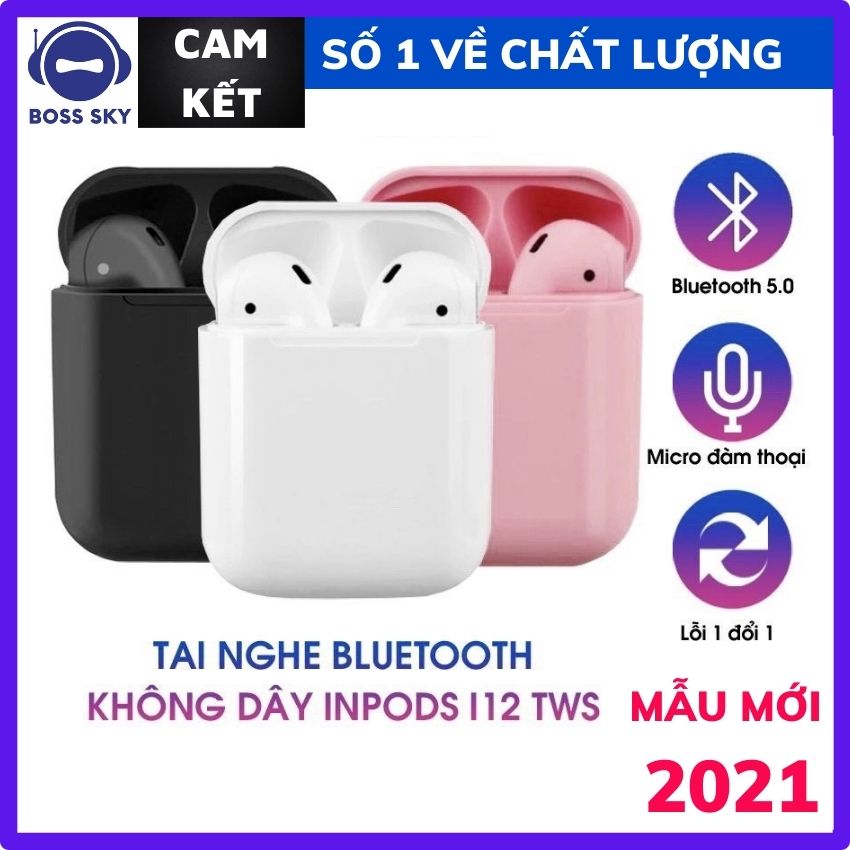 Tai Nghe Bluetooth 5.0 i12 Plus TWS Pin Trâu Có Pop-Up Tương Thích Với Các Dòng Smartphone Tích Hợp Mic Nói Chuyện Điện Thoại, Đi Kèm Dock Sạc Dự Phòng, Âm Bass Sống Động