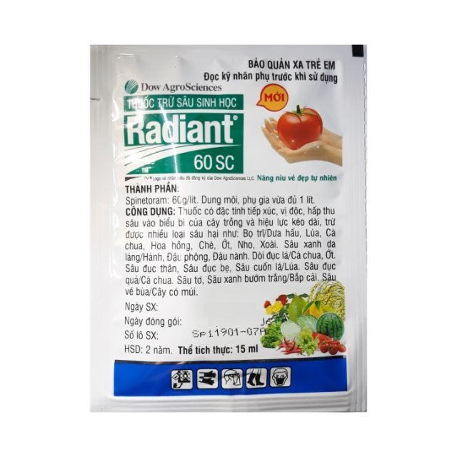 Trừ sâu sinh học Radiant 60SC Phòng và TRỪ sâu bọ trĩ sâu tơ trên đặc biệt trên rau màu hoa hồng Sản phẩm