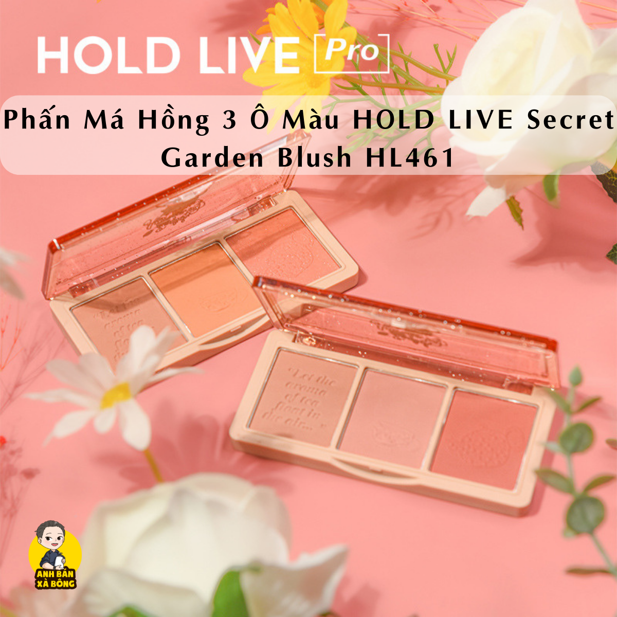 Phấn má hồng 3 ô màu hold live secret garden blush hl461