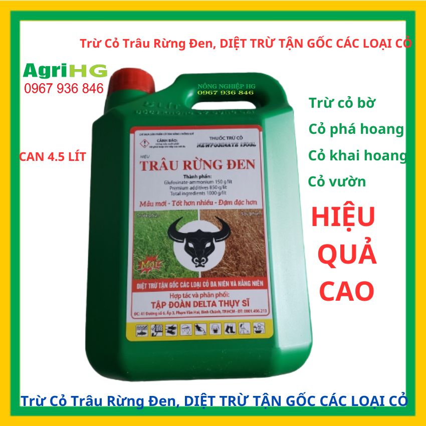 Thuốc Diệt trừ Cỏ Trâu Rừng Đen(CAN 4,5 LÍT)  DIỆT TRỪ TẬN GỐC CÁC LOẠI CỎ ĐA NIÊN VÀ HẰNG NIÊN, Trừ cỏ bờ, cỏ phá hoang, cỏ khai hoang, cỏ vườn, thuốc trừ cỏ đầu trâu, thuốc diệt cỏ đầu trâu, Nông Nghiệp AGRIHG