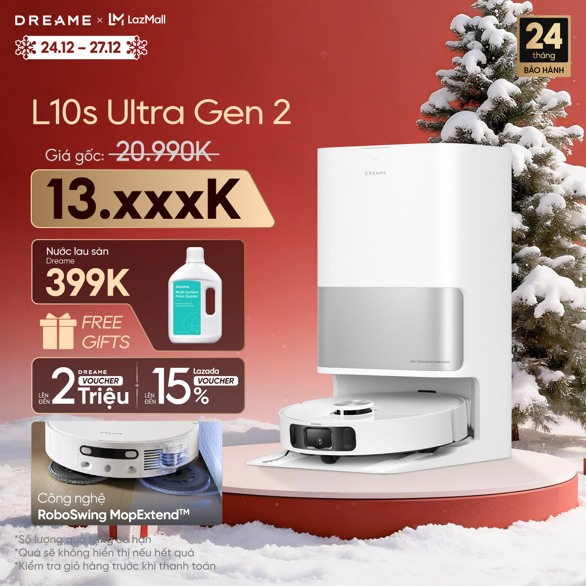 Robot lau sàn hút bụi tự làm sạch thông minh Dreame Bot L10s Ultra Gen 2  L10 Ultra  D20 Ultra  L10s Ultra Gen 3- Bảo hành 24 tháng 