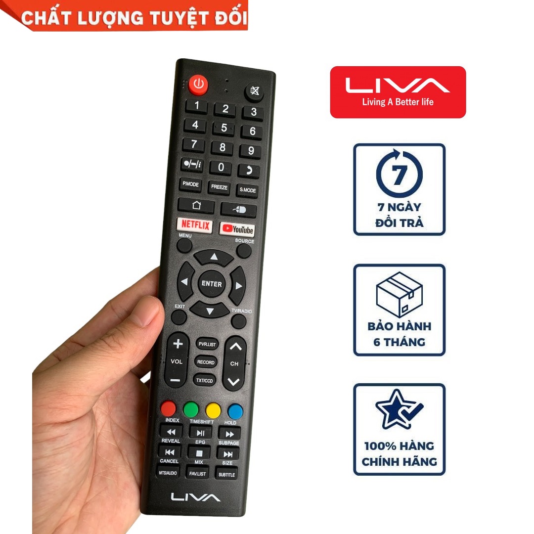 Điều khiển tivi liva chính hãng theo tv, remote liva tv smart 4k - hàng mới 100%, điều khiển từ xa