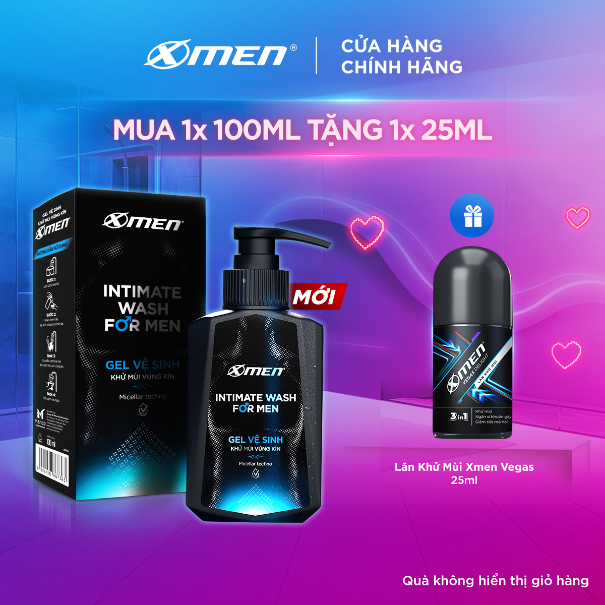 [COMBO MUA 1 TẶNG 1] Gel vệ sinh nam giới Xmen 100ml + Tặng Lăn khử mùi Vegas 25ml hương nước hoa Pháp sang trọng, hương thơm nam tính