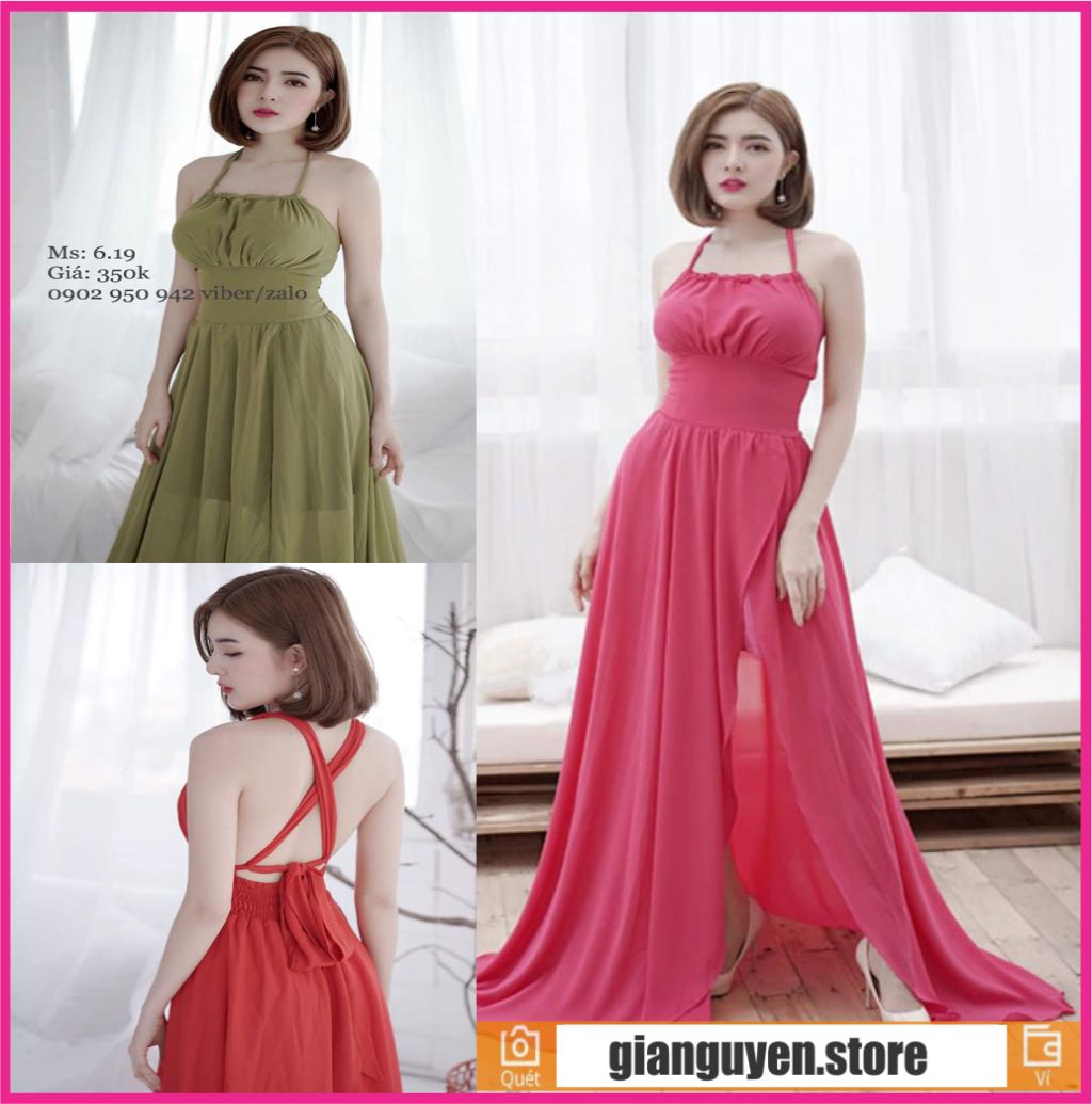 Đầm maxi đi biển, dự tiệc chất voan kiểu 2 dây phối đan sau lưng, đủ màu sang trọng, phù hợp mùa hè