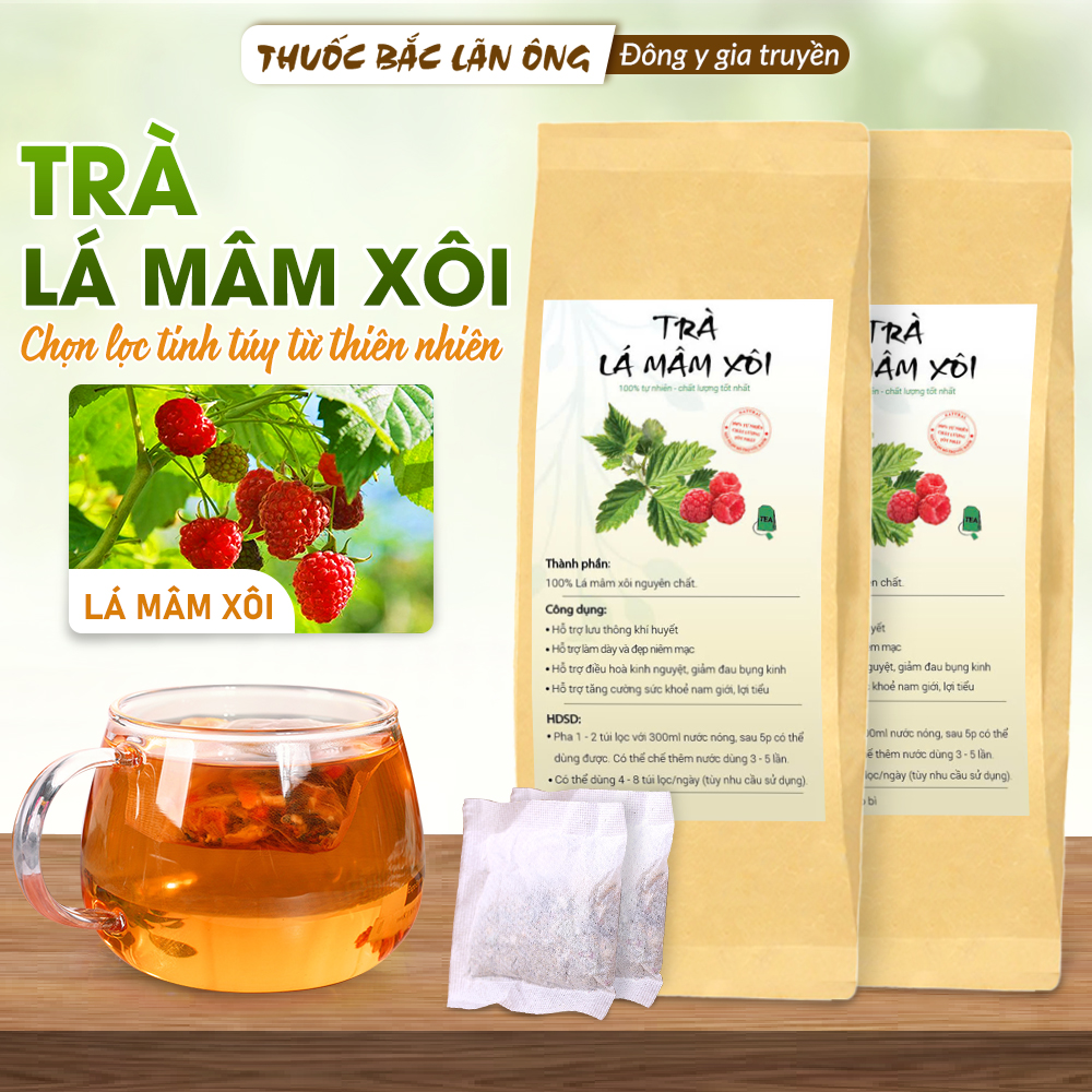 Trà lá mâm xôi túi lọc, hỗ trợ làm dày niêm mạc tử cung, điều hòa kinh nguyệt, hỗ trợ ivf-iui