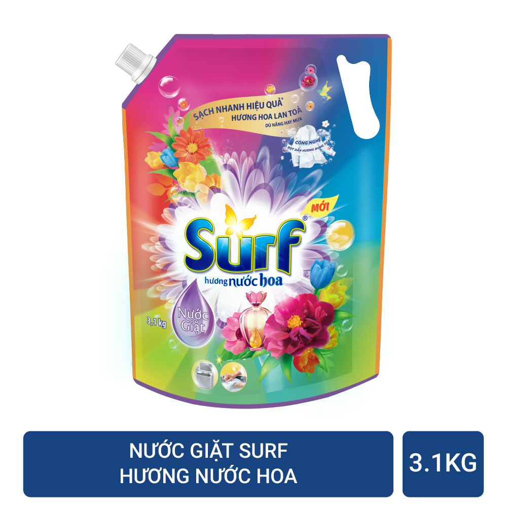 Nước giặt Surf hương nước hoa TÚI 3.1kg có nắp vặn