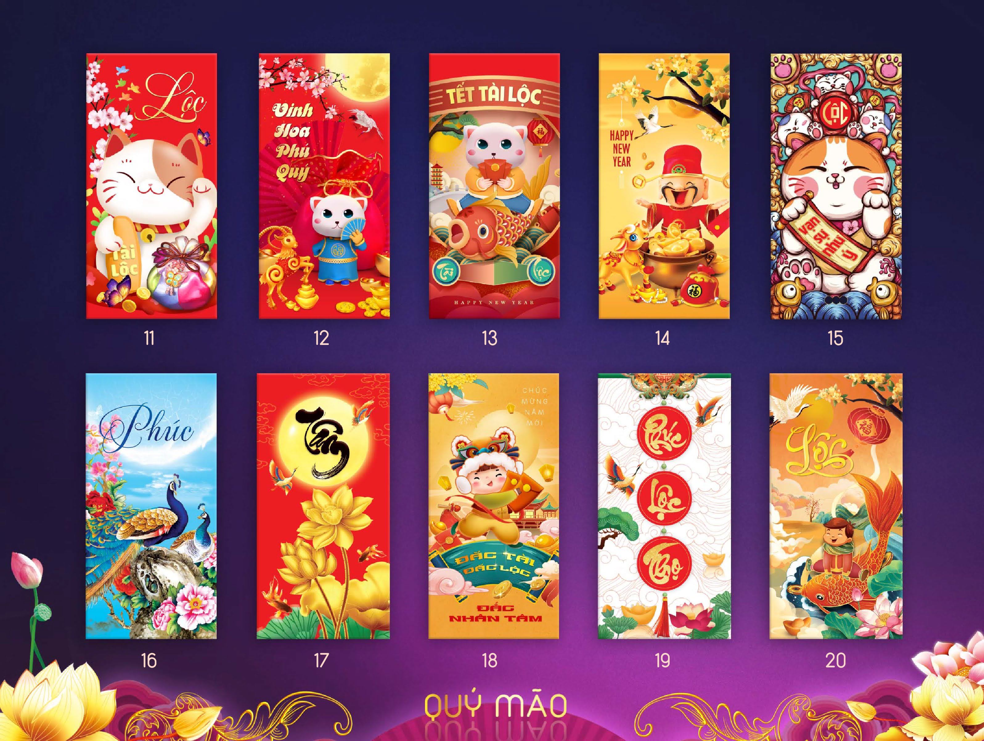 100 Bao lì xì 2024 Xuân Giáp Thìn mẫu ngẫu nhiên