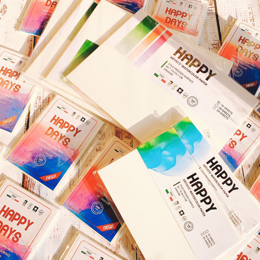 Giấy vẽ màu nước Happy 300gr túi 10 tờ