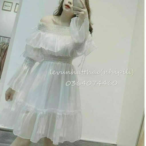 Đầm trễ vai công chúa voan kiến xinh lung linh