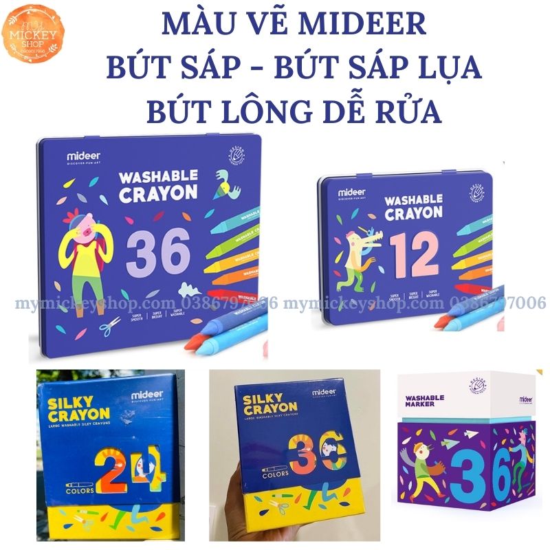 Mideer bút sáp màu vẽ sáp lụa nhiều màu nhiều mẫu cho bé lựa chọn