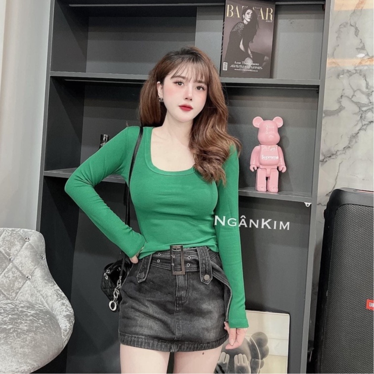 Áo len tăm cổ vuông, Áo len cao cổ áo giữ nhiệt nhiều màu cho nữ