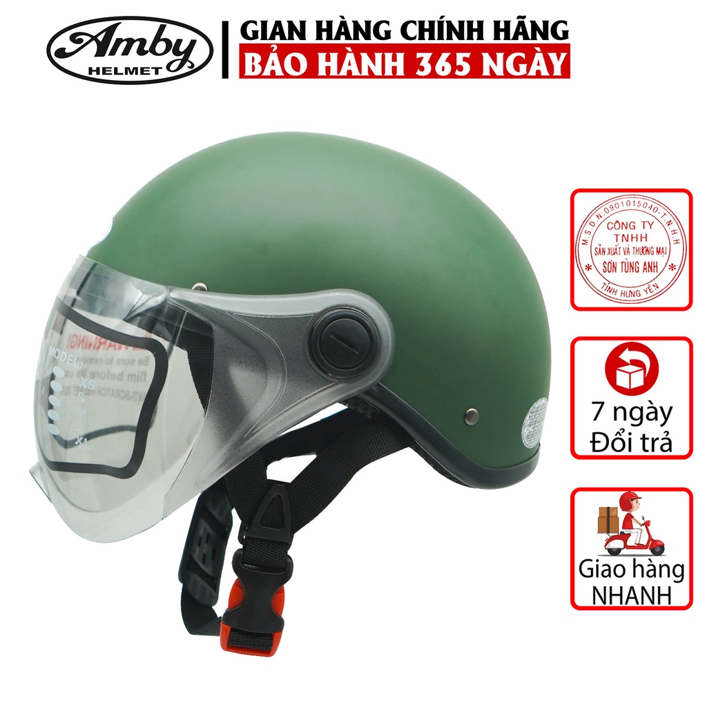 Nón bảo hiểm nửa đầu có kính cho nam và nữ - amby - hàng chính hãng - bảo hành 12 tháng