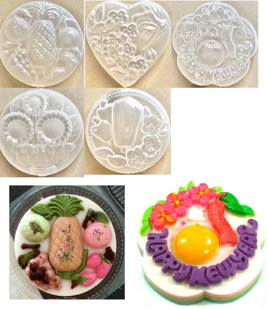 Combo 5 Khuôn Rau Câu Hoa Mai, Trái Cây, Hoa Cúc, Happy New Year Đầy Ý Nghĩa