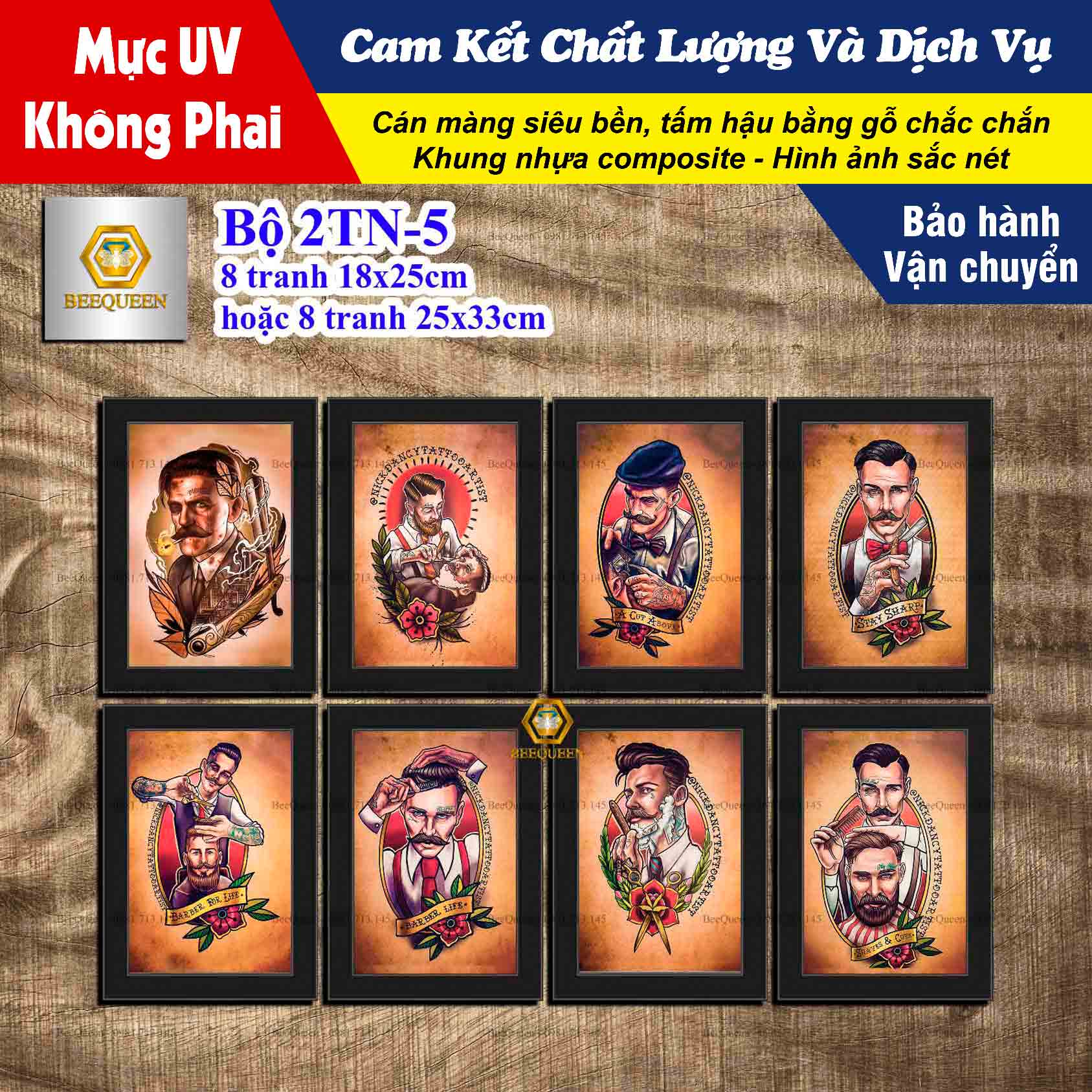 2TN5 - Combo Bộ 8 Tranh Trang Trí Quán Cắt Tóc Size Vừa - Tranh Trang Trí Tiệm Tóc - Tranh Trí Barbershop
