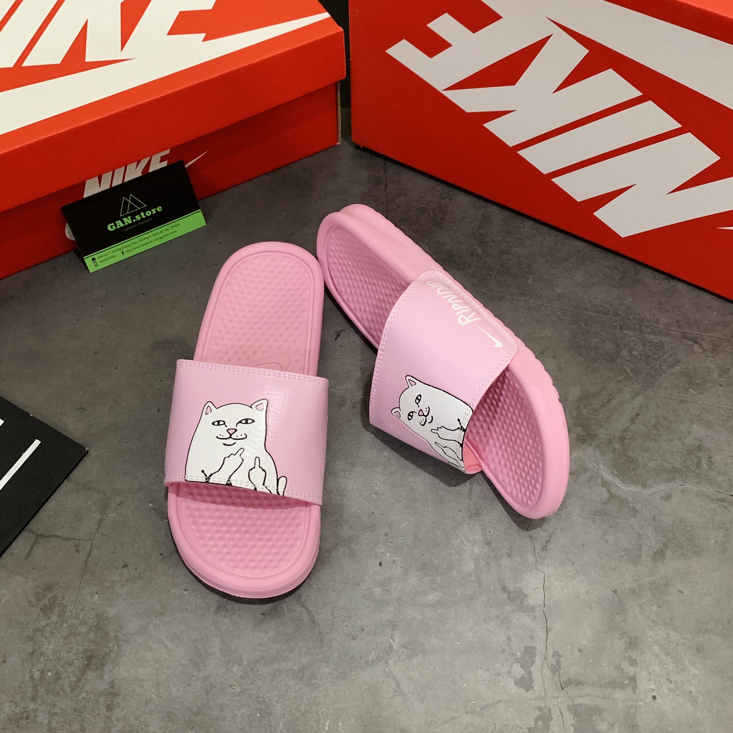 🎀 dép nike hồng nữ benassi - full box quai hình mèo tuyệt phẩm đẹp hiếm có khó tìm