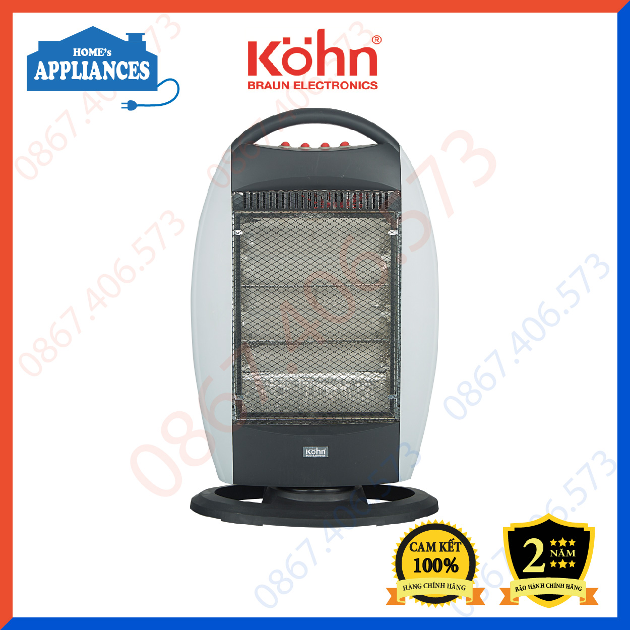 Đèn Sưởi Halogen 3 bóng KOHN KH01 1200w ❤️Hàng chính hãng BH 2 năm❤️