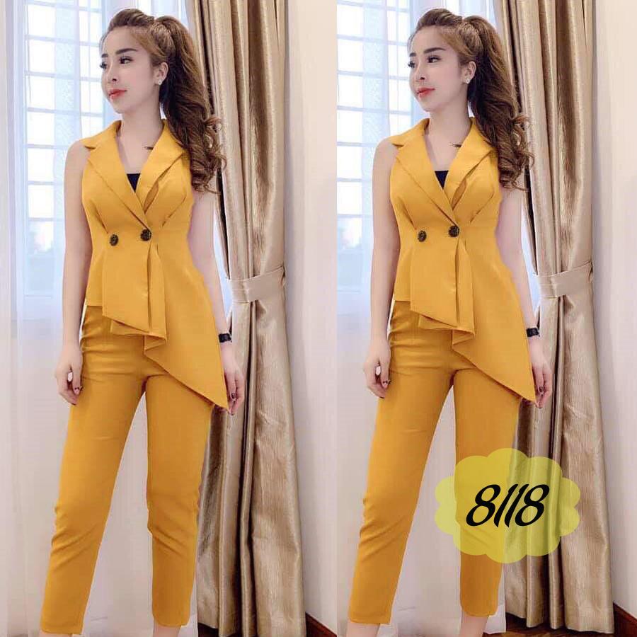 Set bộ nữ cổ vest kèm lót trong chất cát hàn phù hợp mặc dự tiệc, đi chơi sang trọng