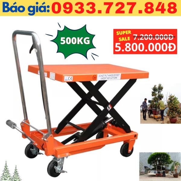 Xe nâng mặt bàn 500kg, nâng thủy lực, nâng cây cảnh