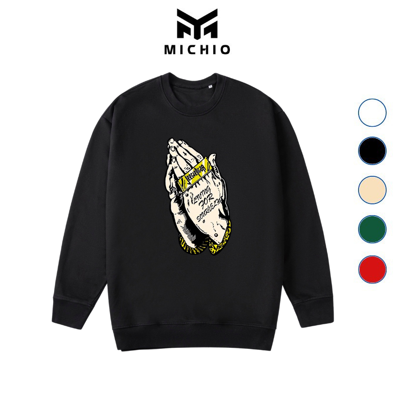 Áo nỉ sweater nam bàn tay áo thun unisex dài tay nam nữ basic form rộng cổ tròn chất nỉ Hàn - MICHIO store