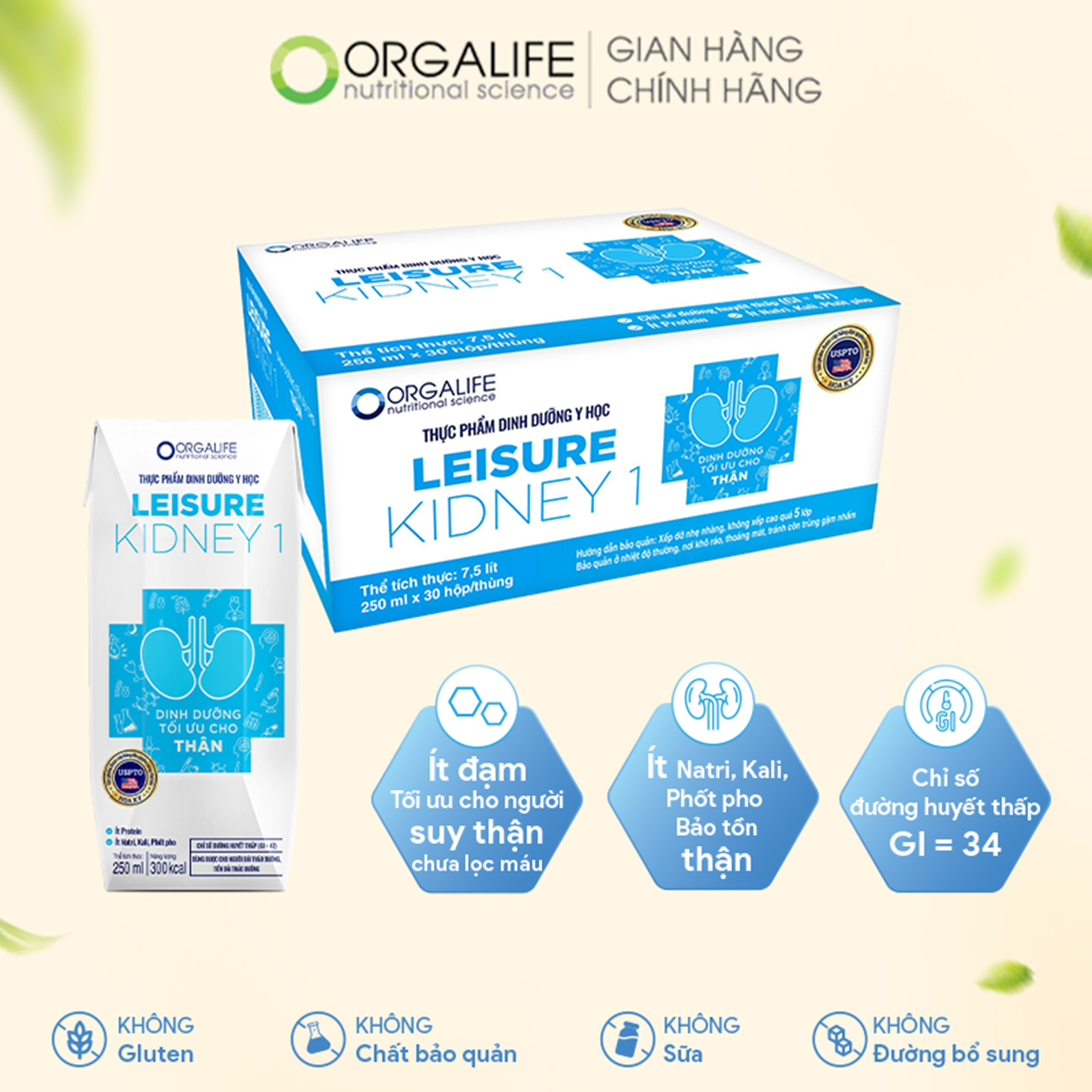 LEISURE KIDNEY 1 - Soup Uống Dinh Dưỡng Công Thức Tối Ưu Cần Giảm Protein - Thùng 30 Hộp x 250ML