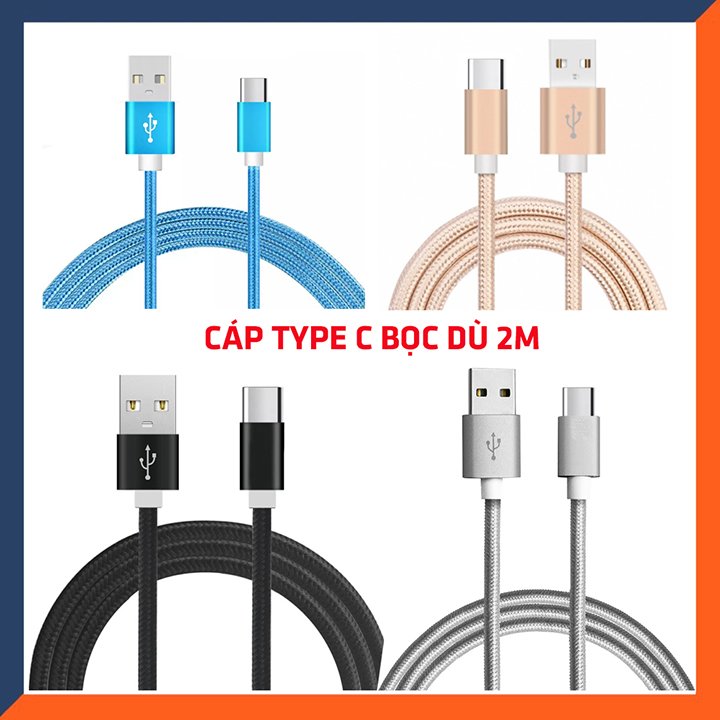 Cáp sạc dây dù 2m cổng type-c, siêu bền đẹp