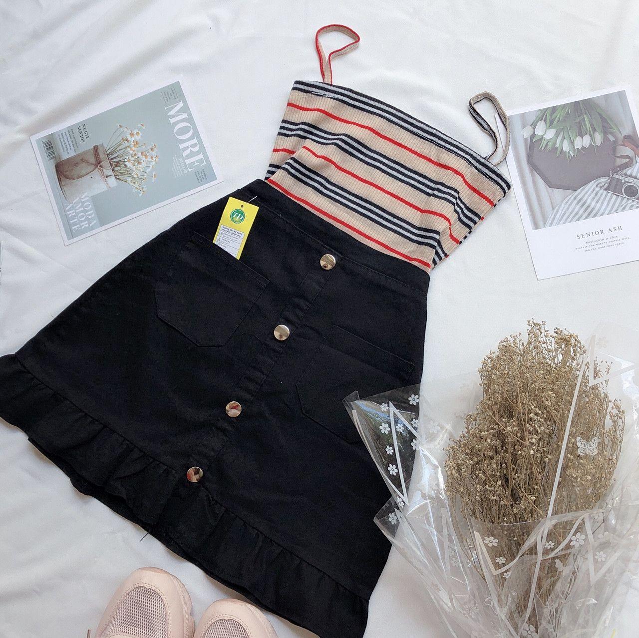 Chân váy kaki đuôi cá. phối nút giữa đủ size s m l 122b1-2