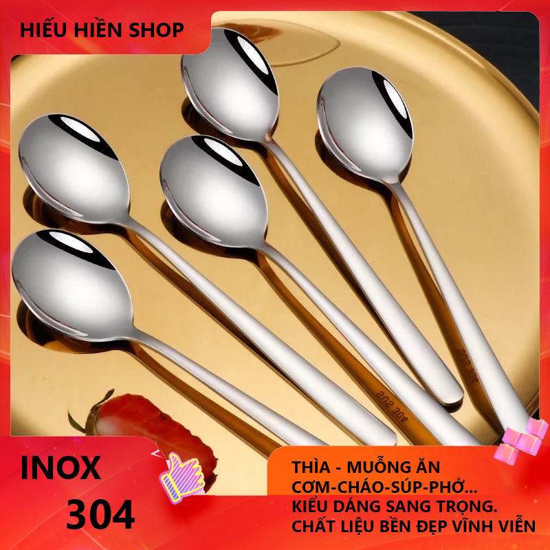 [HCM]Set 5 Thìa (Muỗng) Inox cao cấp 304 Hàn Quốc-5 Muỗng dày Xịn Đẹp Hàng Nhập khẩu bao test nam châm - Có 3 size Người lớn- Học sinh và Trẻ em