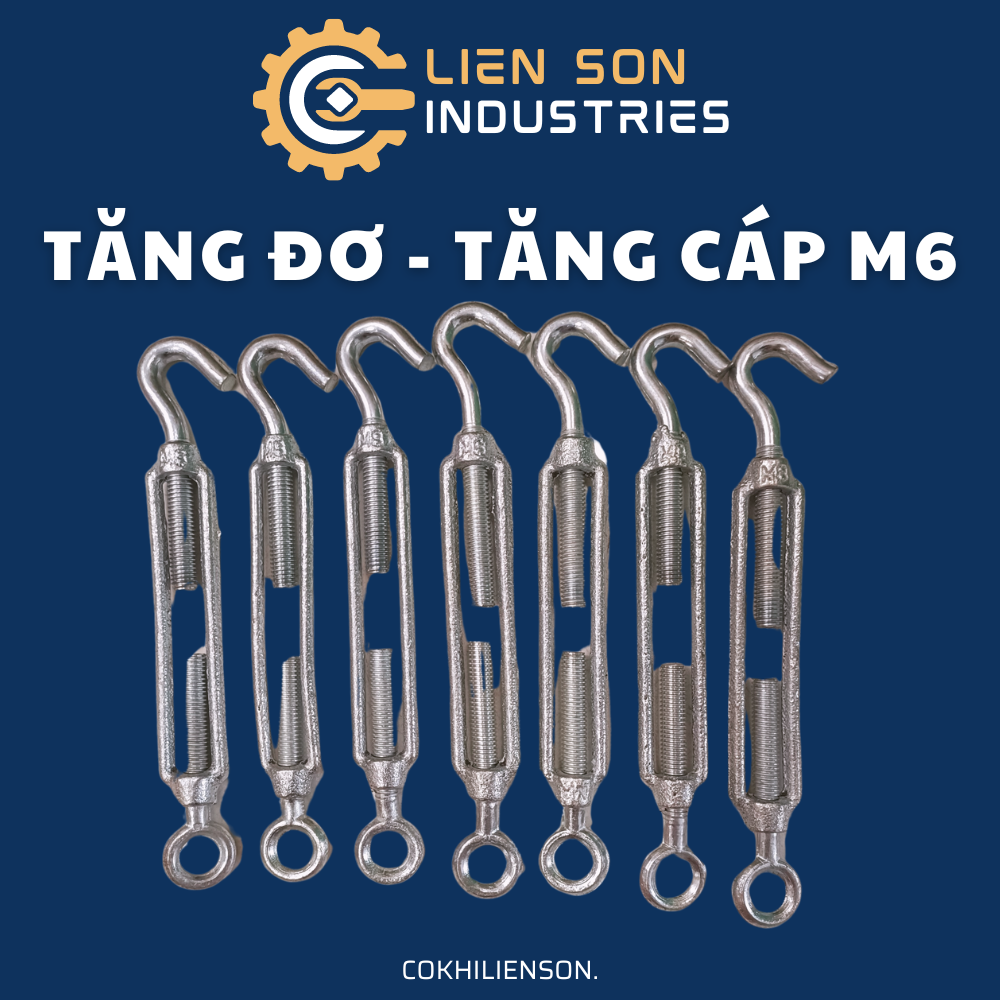 Tăng đơ dây cáp, tăng cáp phi 6 dùng để tăng đơ dây cáp tăng độ căng dây, chất liệu tăng đơ dây cáp là thép đúc mạ kẽm chịu tải cao - Cơ Khí Liên Sơn