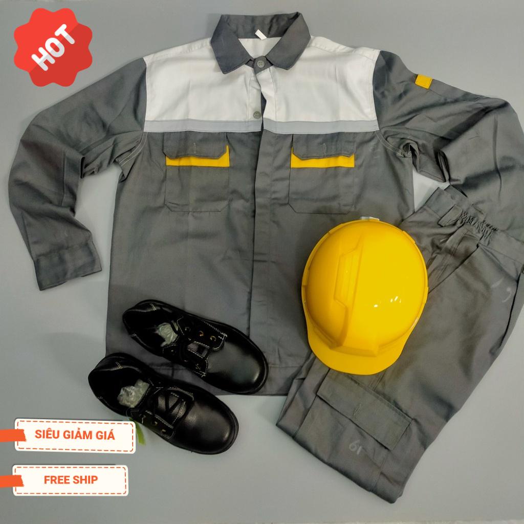 Quần áo bảo hộ lao động m01 phối màu kaki cho kĩ sư, người lao động, đồng phục dự án nhà máy